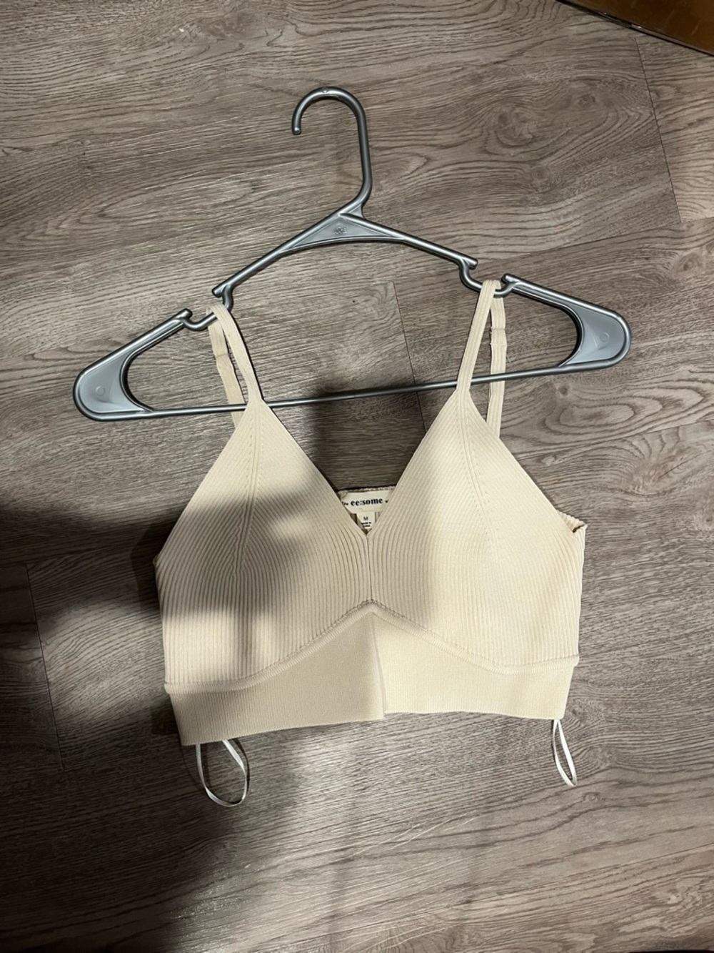 Ribbed Cream Bralette with Thin Straps